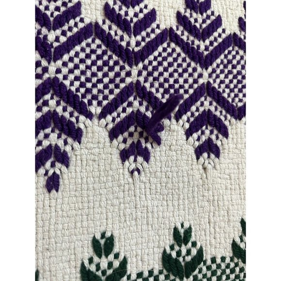 Embroided Yarn Blanket Green Purple Diamond Leaf 50 x 58 in plus Fringe - Picture 13 of 13